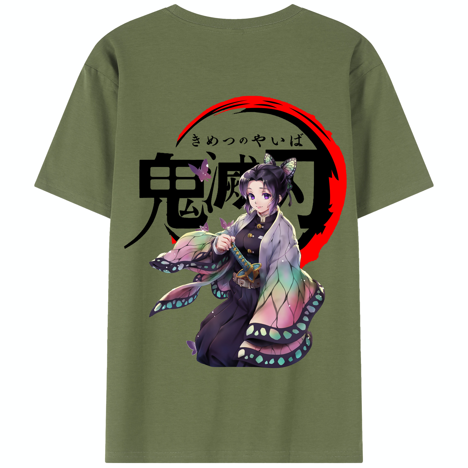 （画像用） 鬼滅の刃（きめつのやいば）蟲柱-胡蝶 しのぶ／こちょう しのぶ Kochou Shinobu 綿100％半袖Tシャツ（背面プリント）